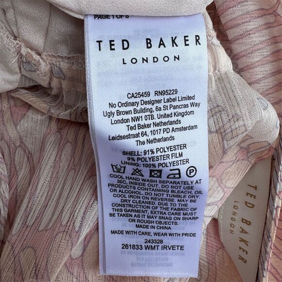 Ted Baker London BoHo Floral Ruffle Long Sleeve Romper Coral Size 6-8 V-Neck - Picture 9 of 10